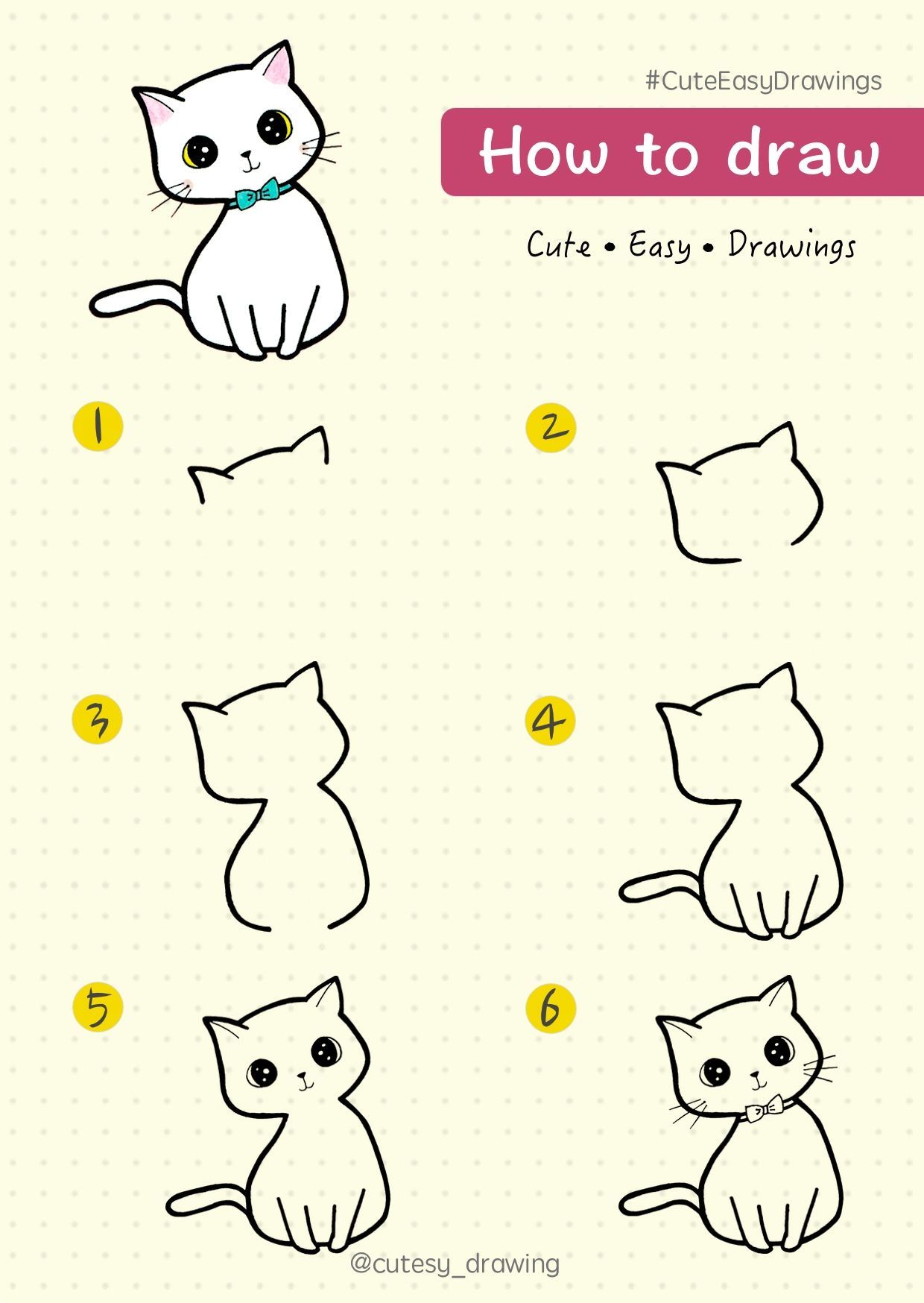 How to draw cute kitten cat: step by step tutorial ...