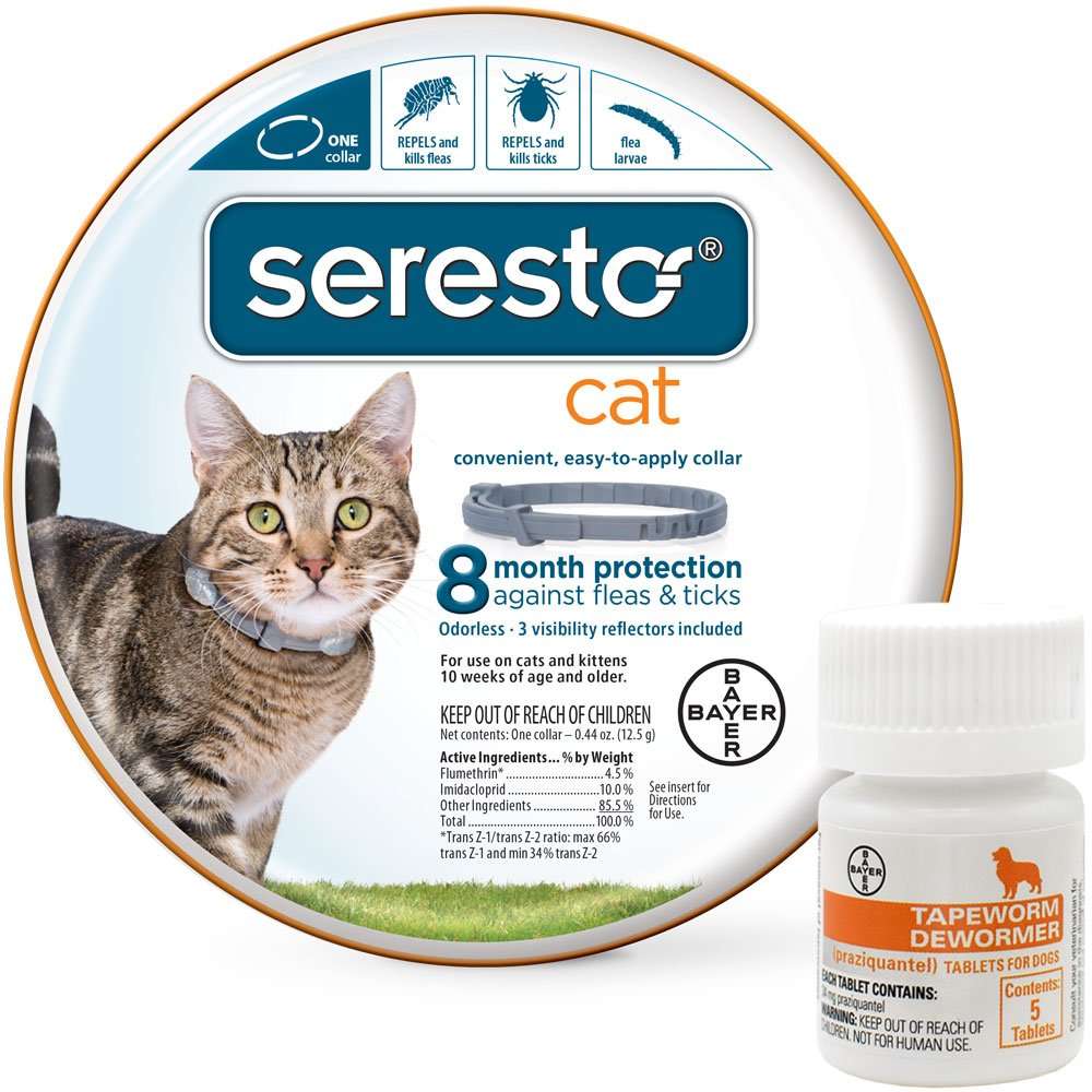 Seresto Flea &  Tick Collar for Cats + Tapeworm Dewormer ...