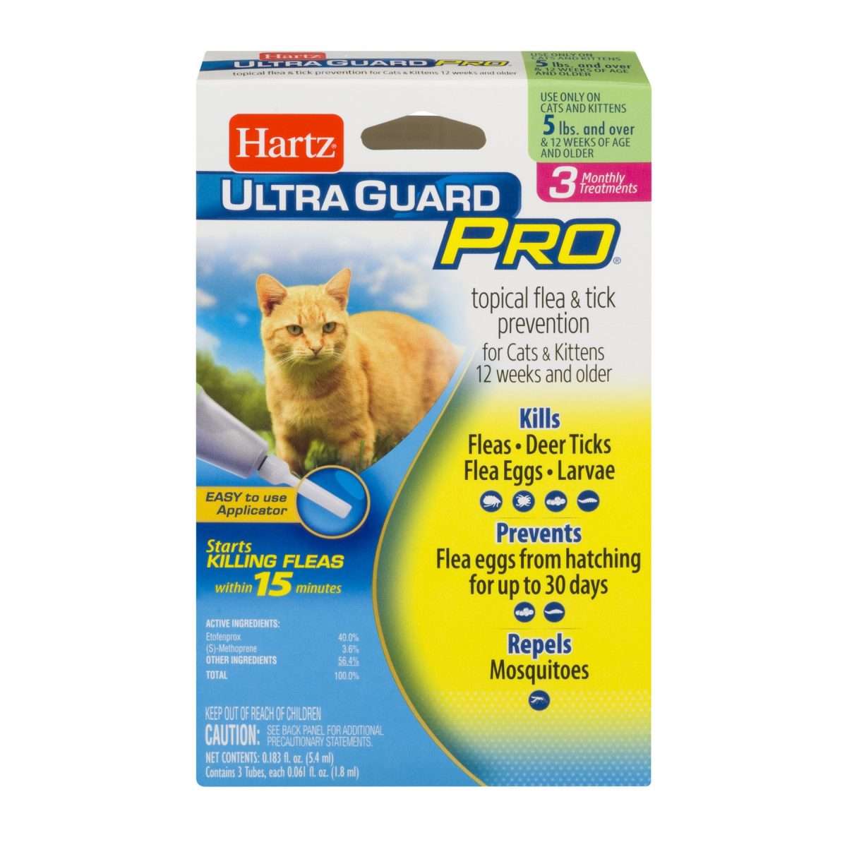 Hartz UltraGuard Pro Flea and Tick Cat Treatment, 3 Monthly Treatments ...