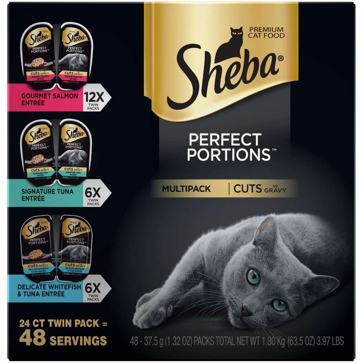 Sheba Perfect Portions Cuts in Gravy Wet Cat Food Tray Variety Packs ...