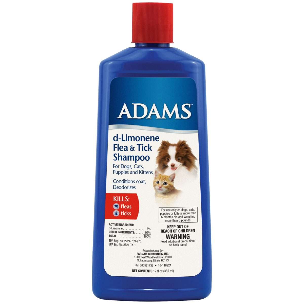 Adams Flea &  Tick Control Shampoo for Cats and Dogs with d