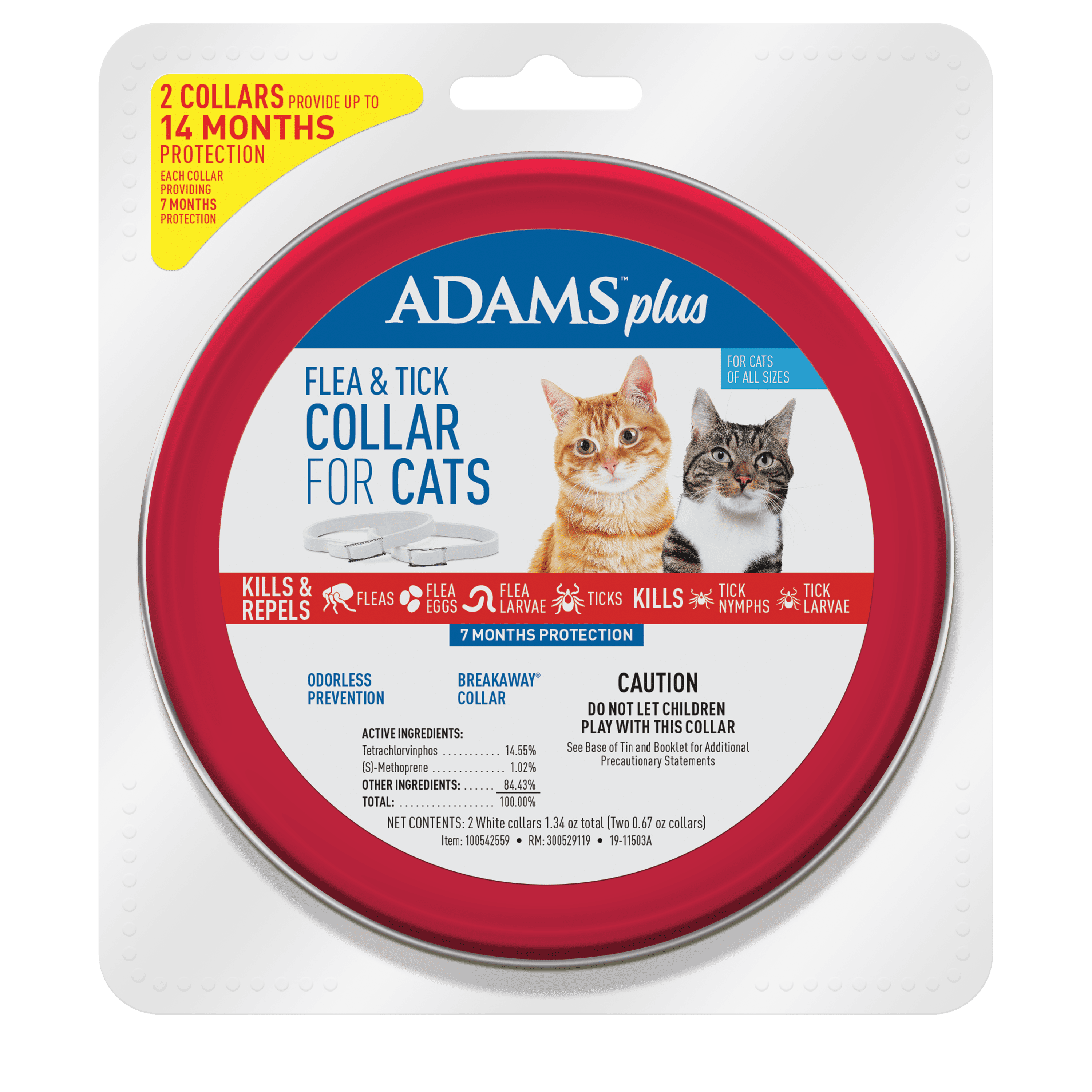 Adams Plus Flea and Tick Collar for Cats, 2 White Collars, One Size ...