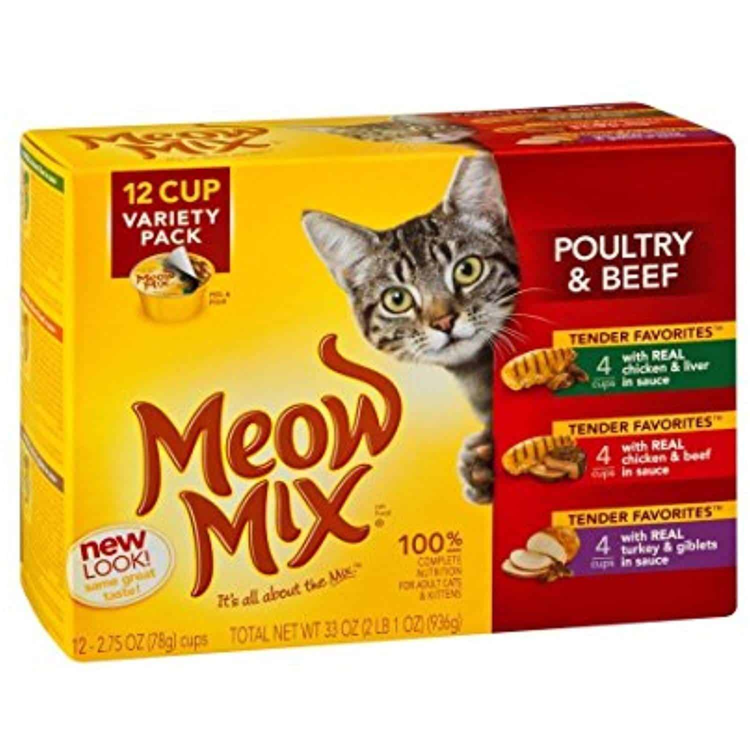 Meow Mix Cat Food, Poultry and Beef, Variety Pack, 33 oz (Pack of 4 ...