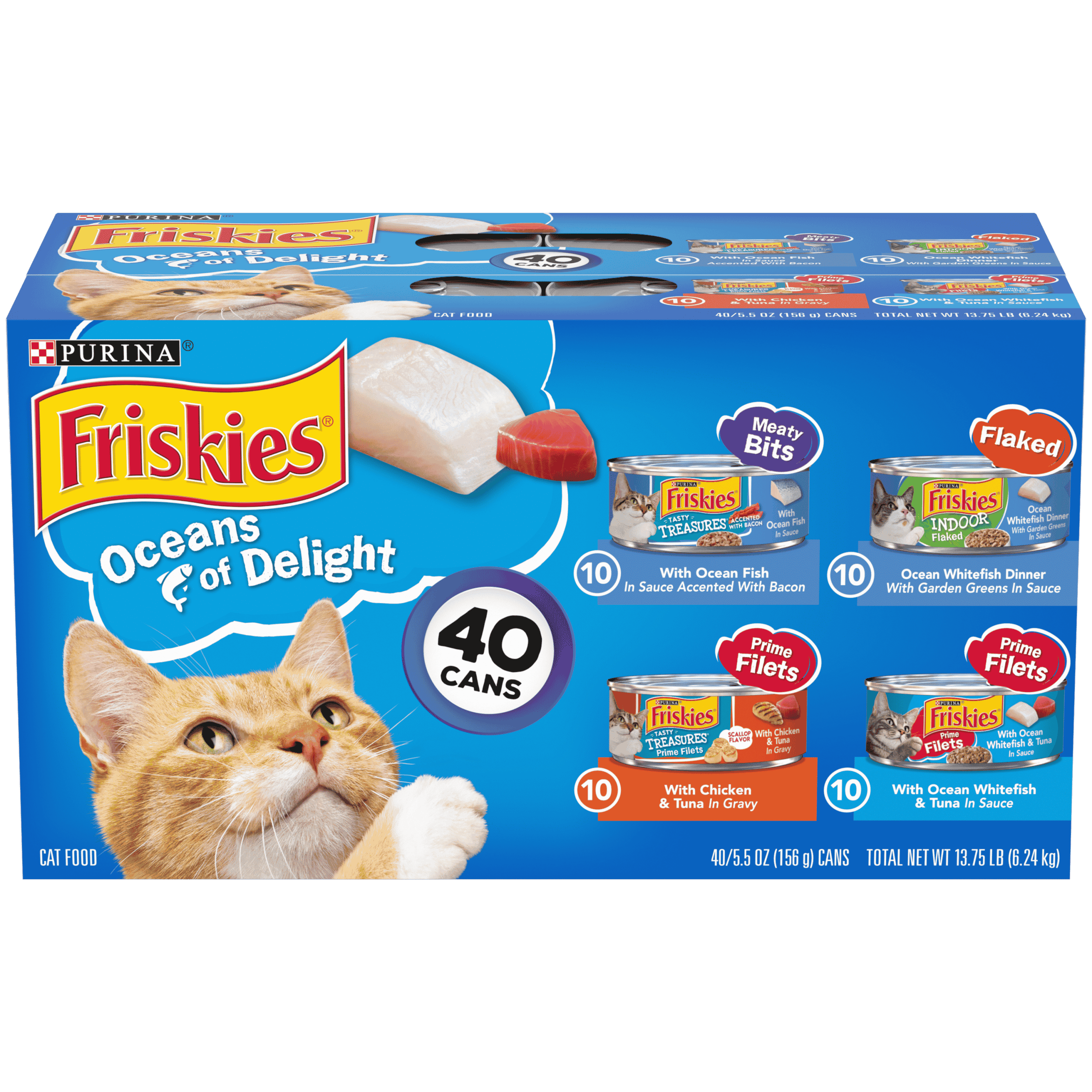 (40 Pack) Friskies Wet Cat Food Variety Pack, Oceans of Delight Meaty ...