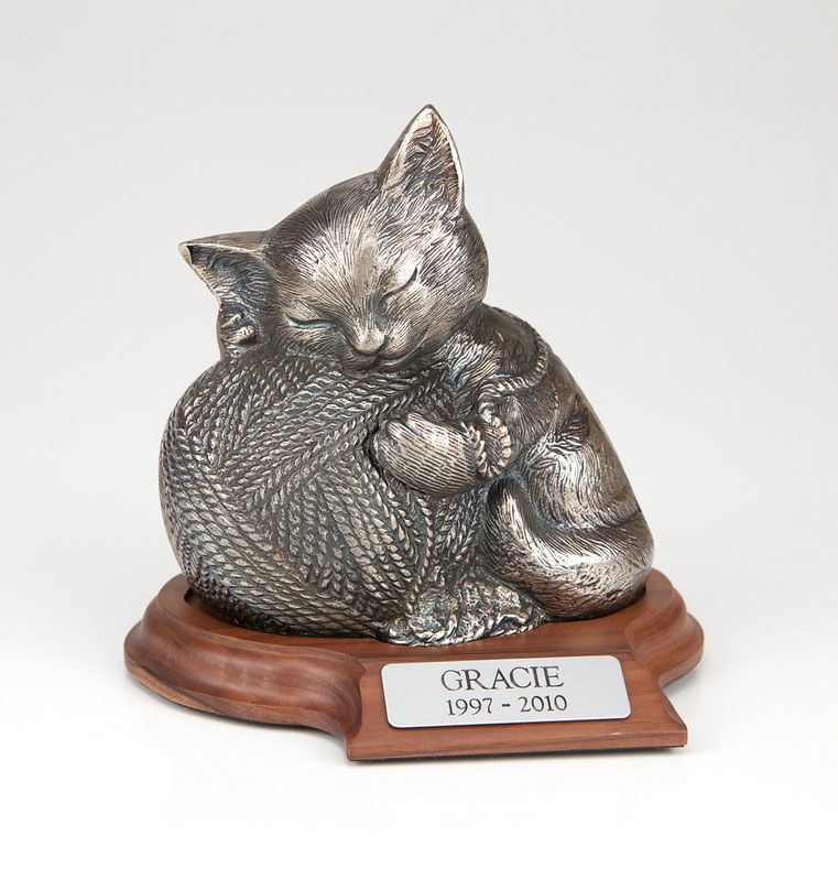 Precious Kitty Silver Pet Cremation Urn with Walnut Base