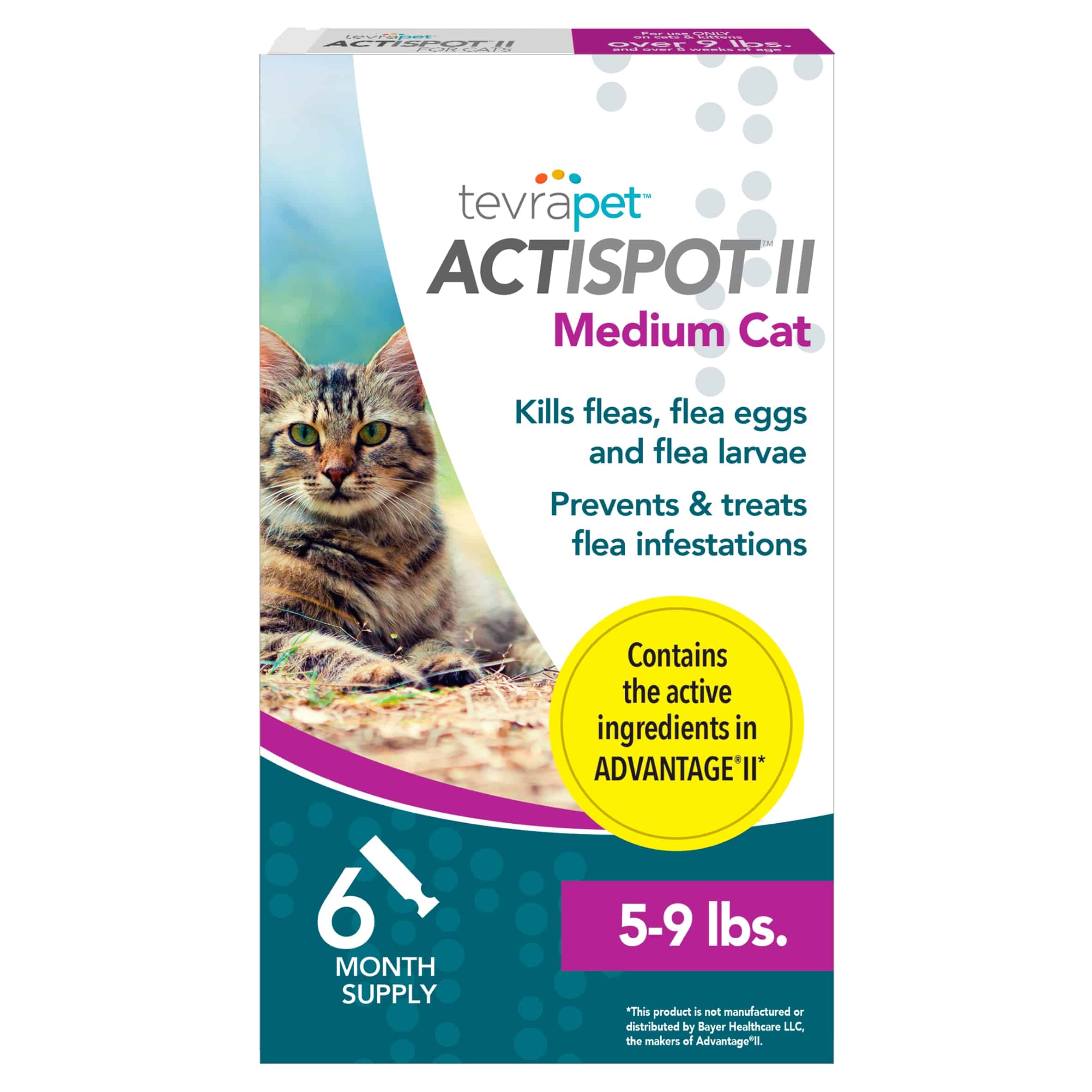 TevraPet Actispot II Flea Treatment for Medium Cats, 0.014 fl oz, 6 ...